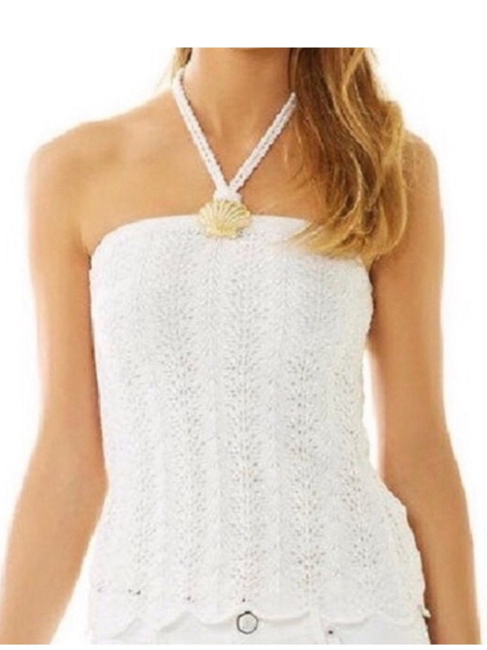 Lilly Pulitzer Mermaid White Crochet Halter Shell Accent Tube Top